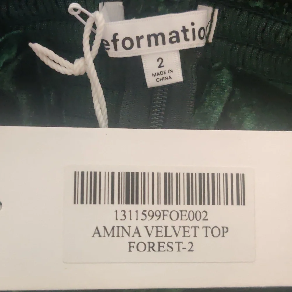 Reformation Amina Velvet Top in Forest Green 2 NWT